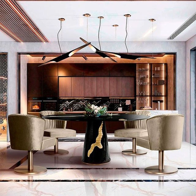 Italian light luxury solid wood home small table villa high-end creative stainless steel dining table