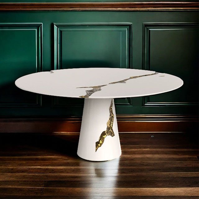 Italian light luxury solid wood home small table villa high-end creative stainless steel dining table