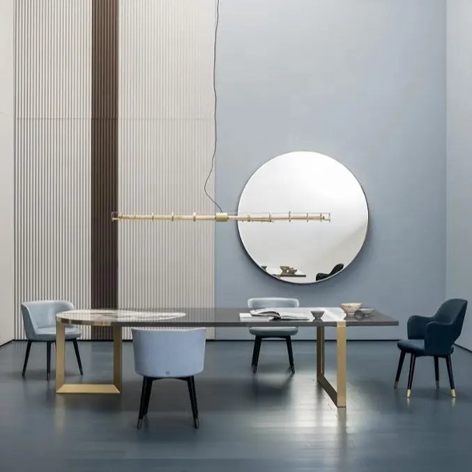 Marble tabletop design luxury dining room furniture modern dining table golden metal luxury dining table for restaurant