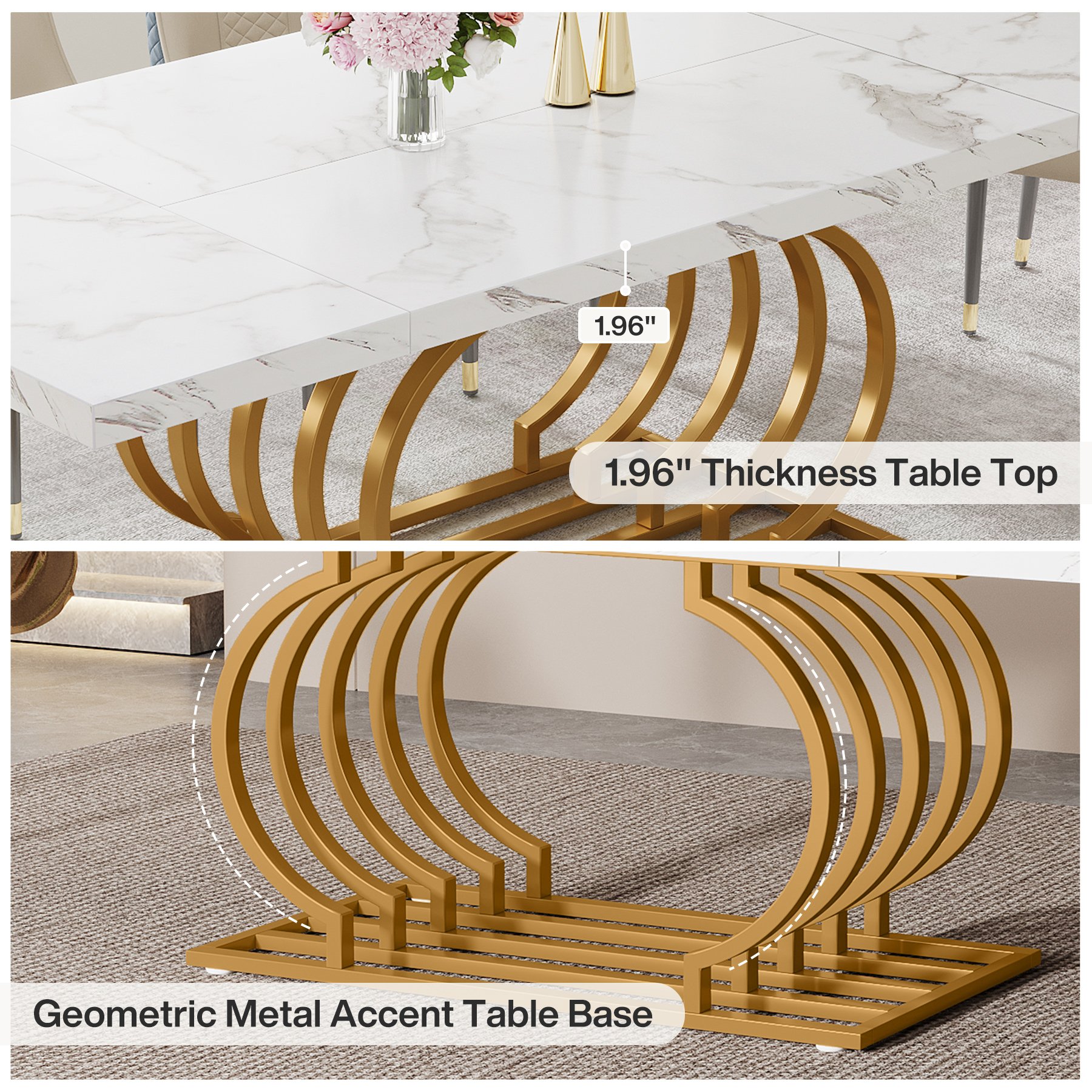 Faux Marble Rectangular Modern Dining Table Wood Kitchen Table with Geometric Frame luxury designs home dining room furniture