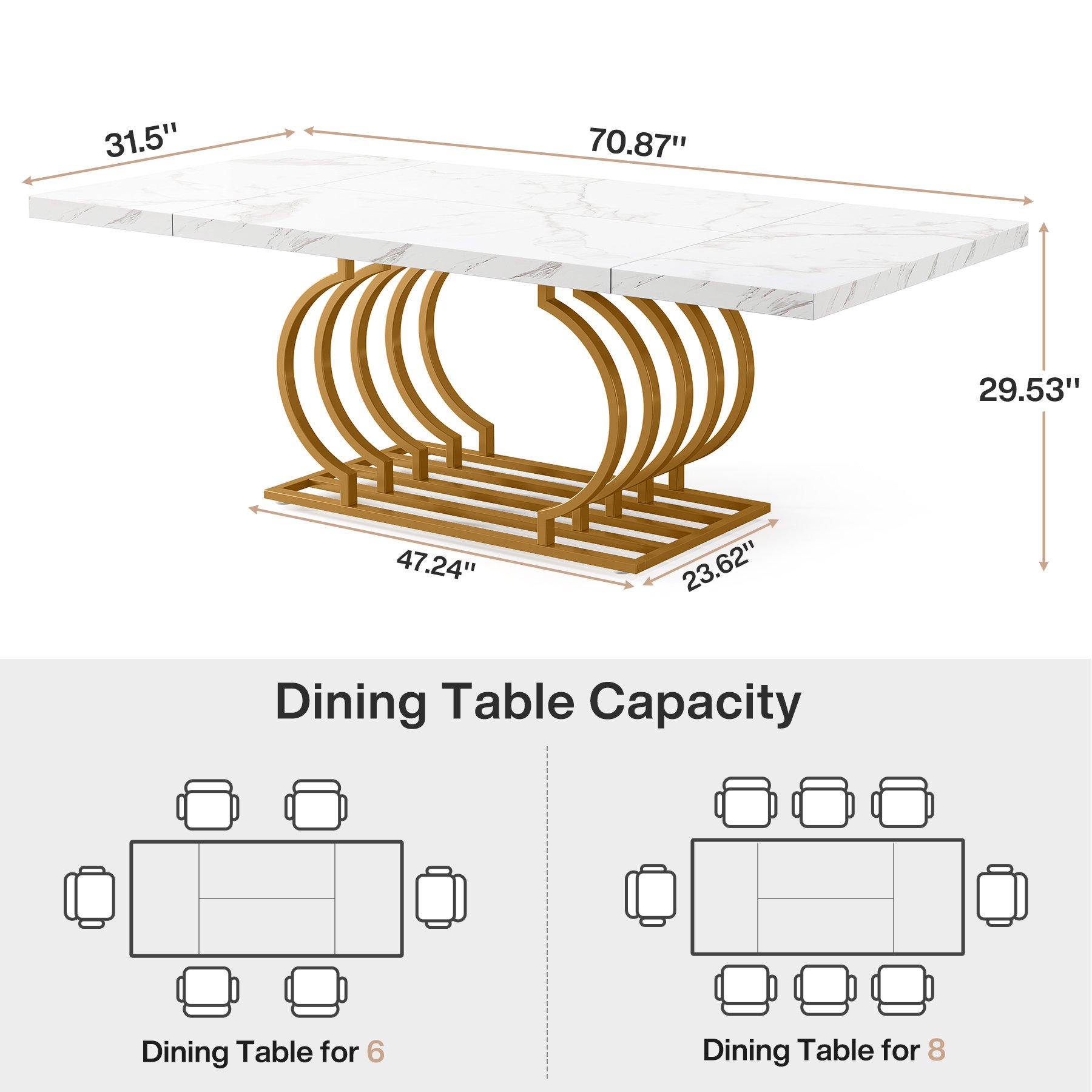 Faux Marble Rectangular Modern Dining Table Wood Kitchen Table with Geometric Frame luxury designs home dining room furniture