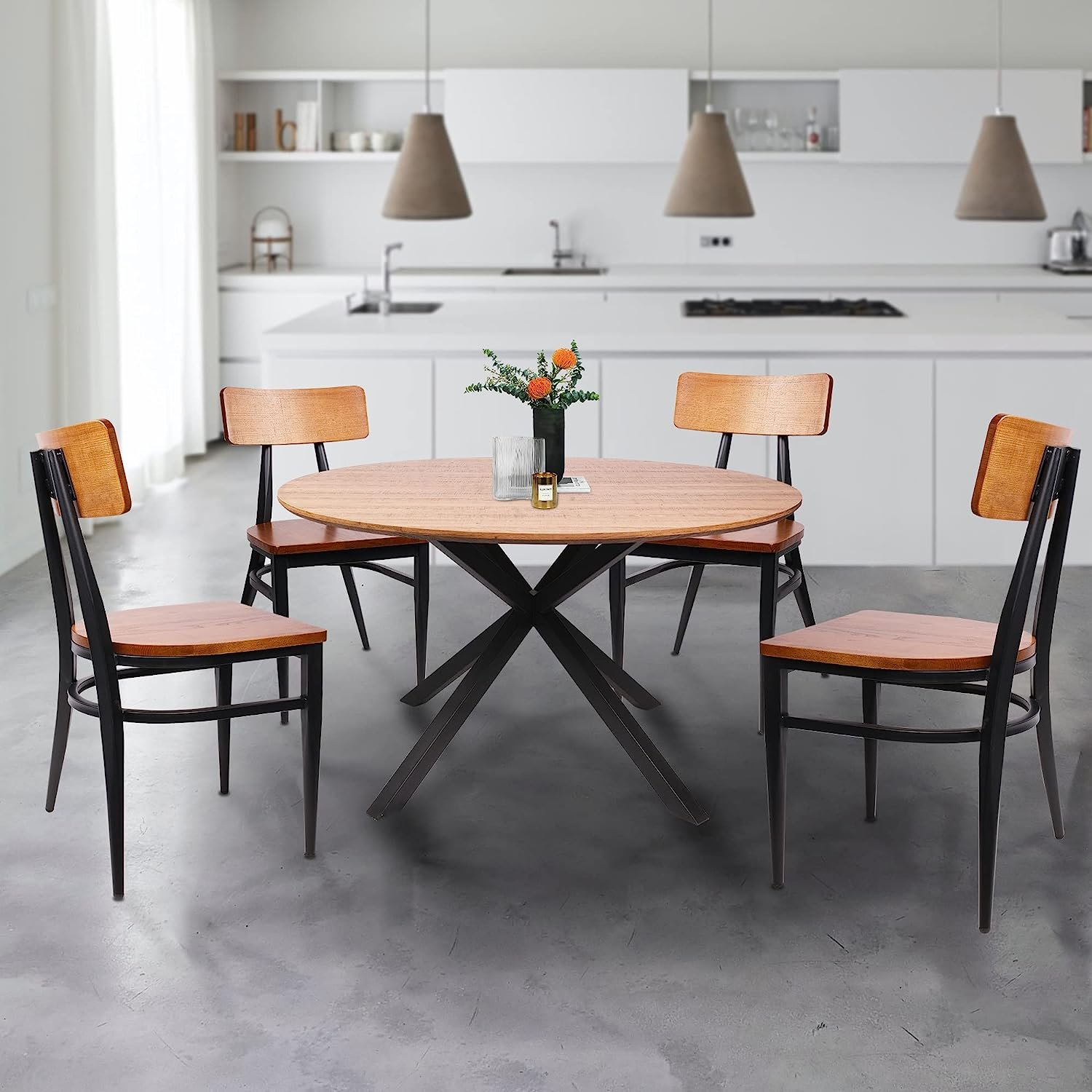 Dining Set High Quality Metal Nordic Modern Customized Style Round Promotion Wood Veneer MDF Dining table
