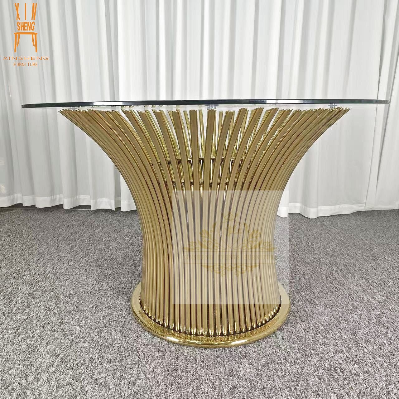 Wholesale Customize Luxury Gold Stainless Steel Mirror Glass Top Round Table For Dining Events Party Wedding