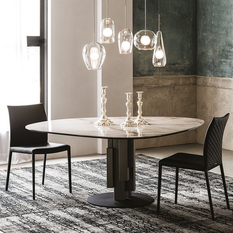 FINNNAVIANARTNordic Italian Modern Minimalist Round Rock plate Dining Table and Chair Combination with Turntable