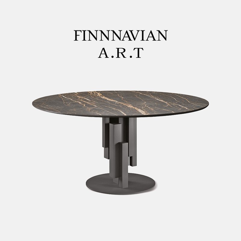 FINNNAVIANARTNordic Italian Modern Minimalist Round Rock plate Dining Table and Chair Combination with Turntable
