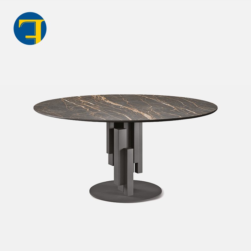 FINNNAVIANARTNordic Italian Modern Minimalist Round Rock plate Dining Table and Chair Combination with Turntable