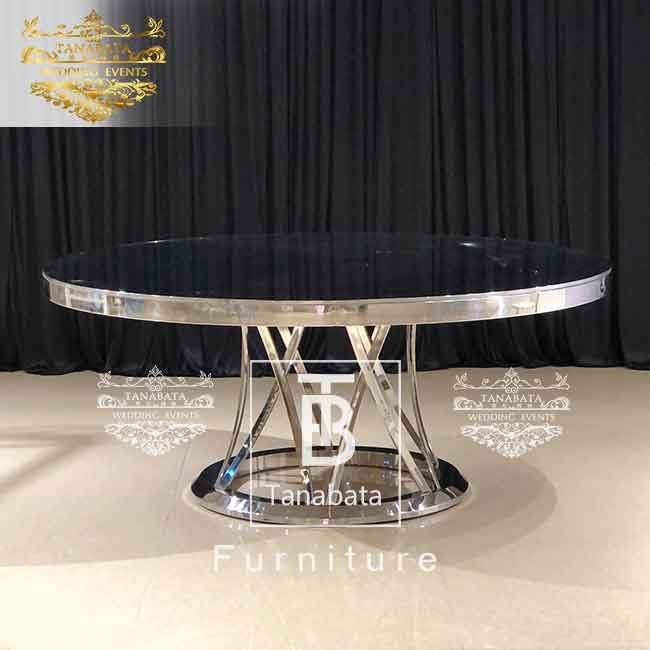 Silver Stainless Steel Restaurant Round Tables For Wedding Events
