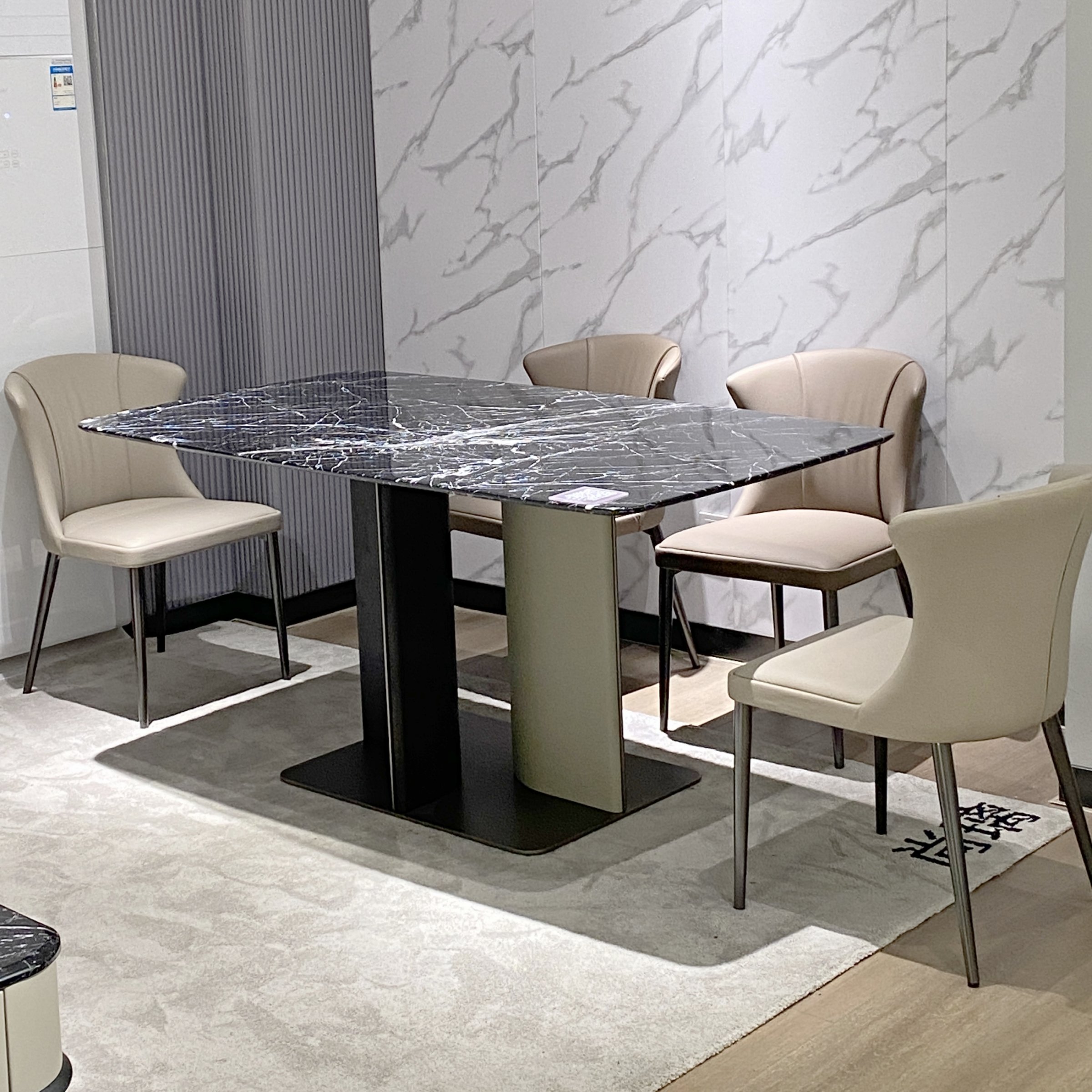 JS DS2002 Hot Sale Foshan Dining Furniture Rectangle Dinner Table Black/white Marble Top Dining Table Metal Base Ready To Ship