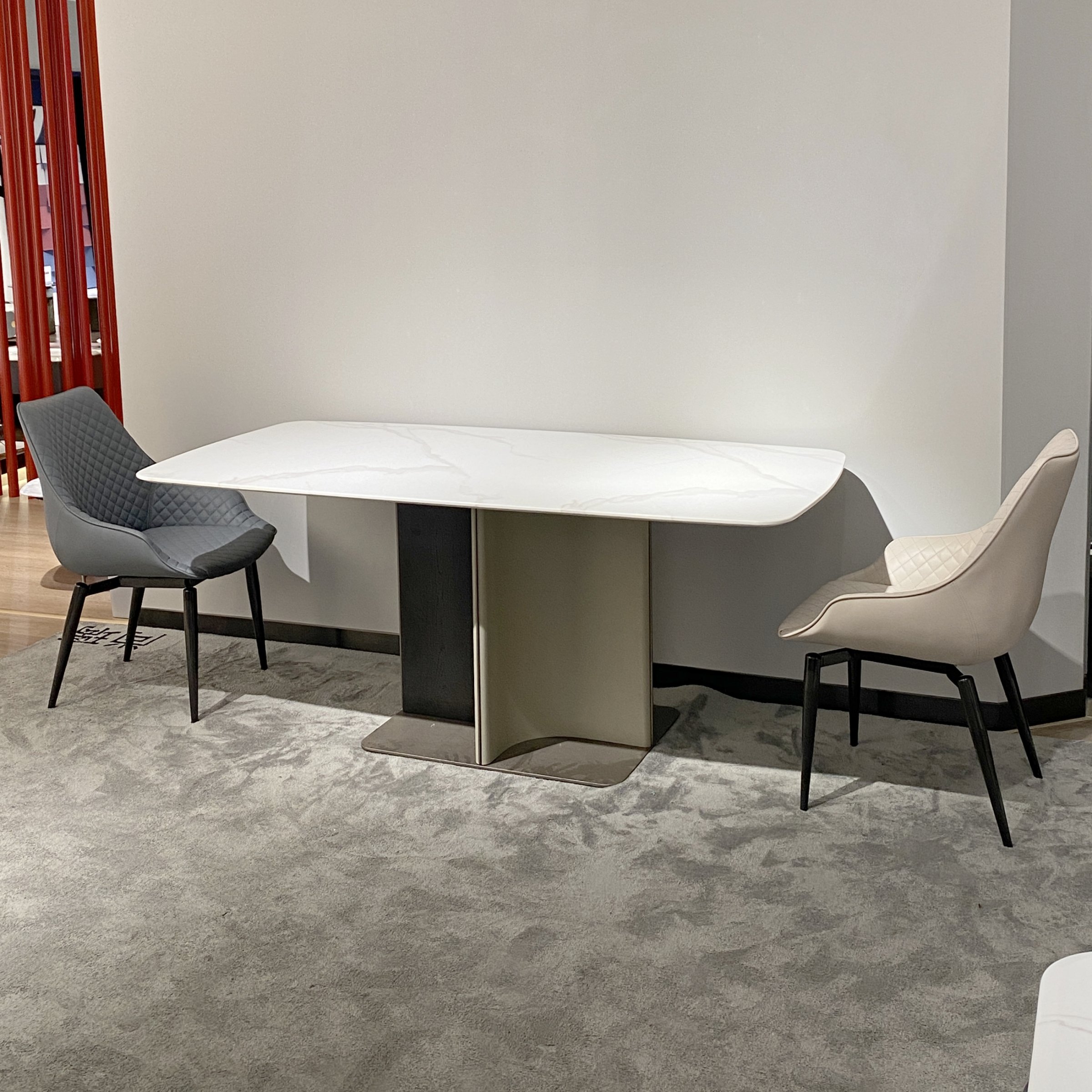 JS DS2002 Hot Sale Foshan Dining Furniture Rectangle Dinner Table Black/white Marble Top Dining Table Metal Base Ready To Ship