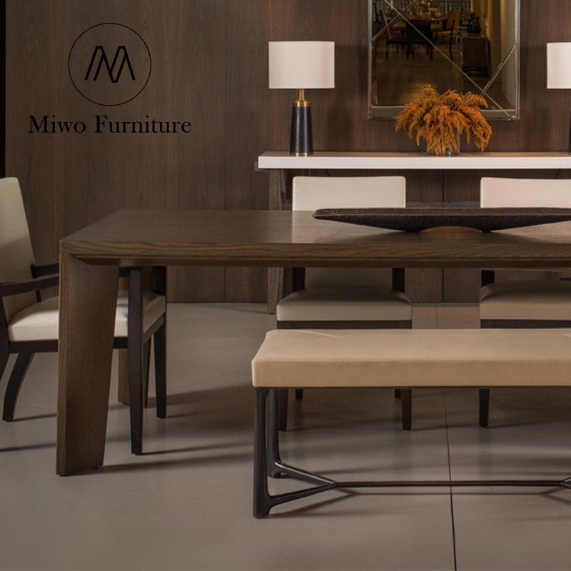 Contemporary vintage White Oak Villa Club House Custom Restaurant Dining Table and Chair set Kitchen luxury rectangular table