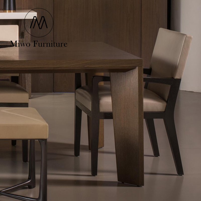 Contemporary vintage White Oak Villa Club House Custom Restaurant Dining Table and Chair set Kitchen luxury rectangular table
