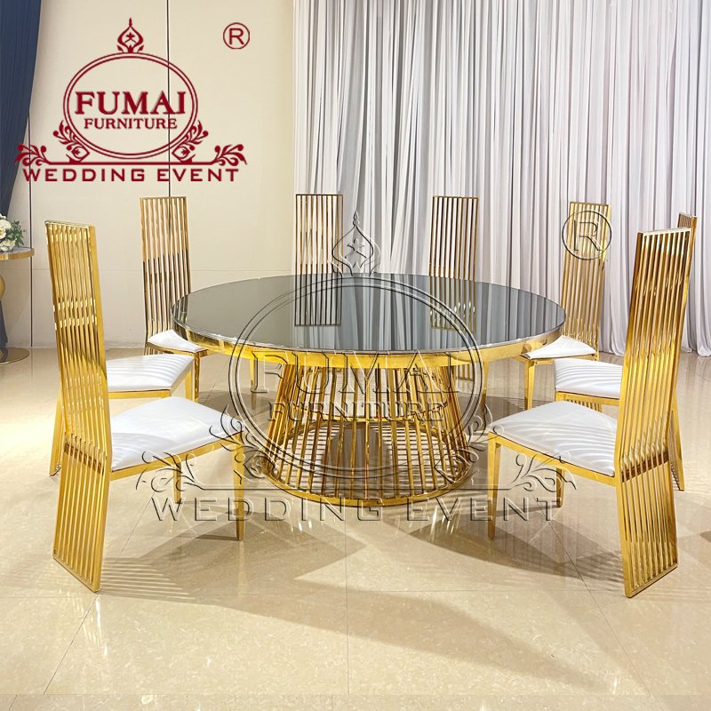 Dining Tables Chairs Stainless Steel Frame Glass Top Wedding Table