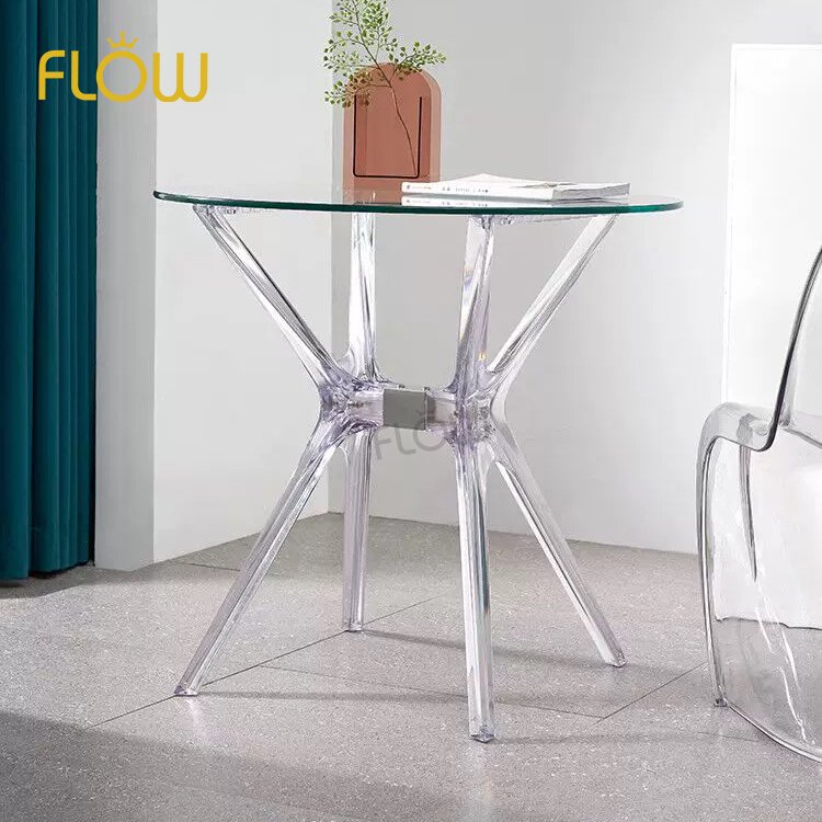 Small Modern Luxury Design Restaurant Kitchen coffee Room Furniture Round Top PP PC legs Clear Tempered Glass Dining Table