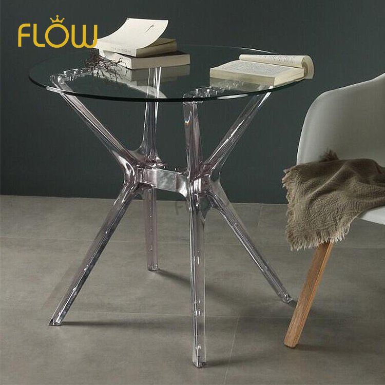 Small Modern Luxury Design Restaurant Kitchen coffee Room Furniture Round Top PP PC legs Clear Tempered Glass Dining Table