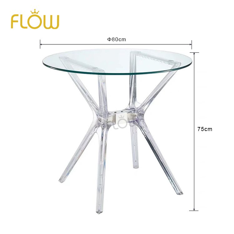 Small Modern Luxury Design Restaurant Kitchen coffee Room Furniture Round Top PP PC legs Clear Tempered Glass Dining Table