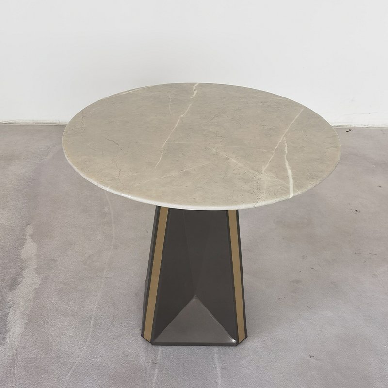 Light luxury stainless steel glossy dining table with lining texture for dining room