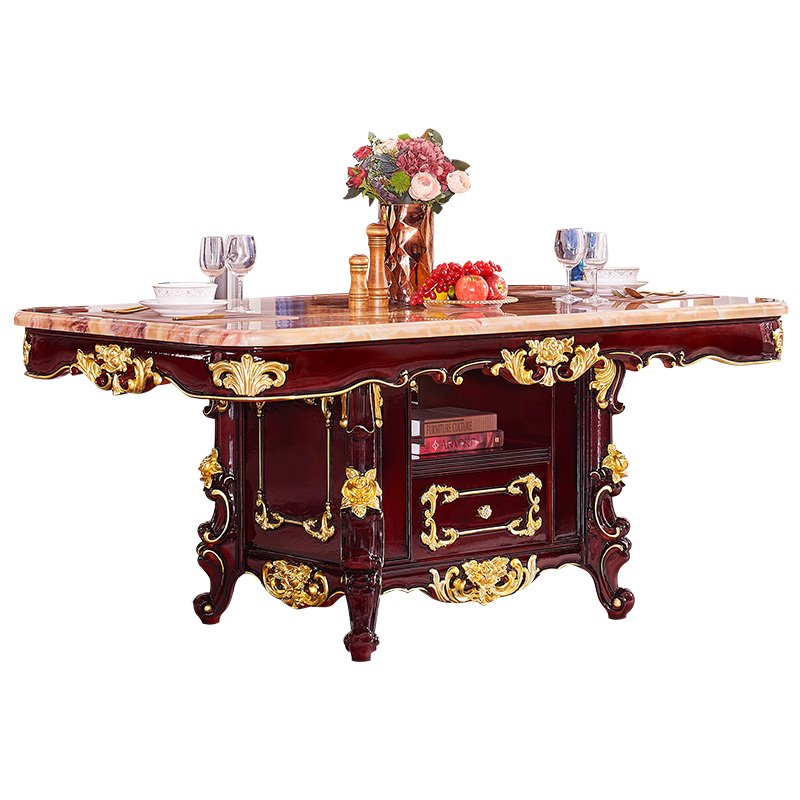 European Table American Solid Wood Red Sandalwood Gold Long Table Marble Dining Table Set