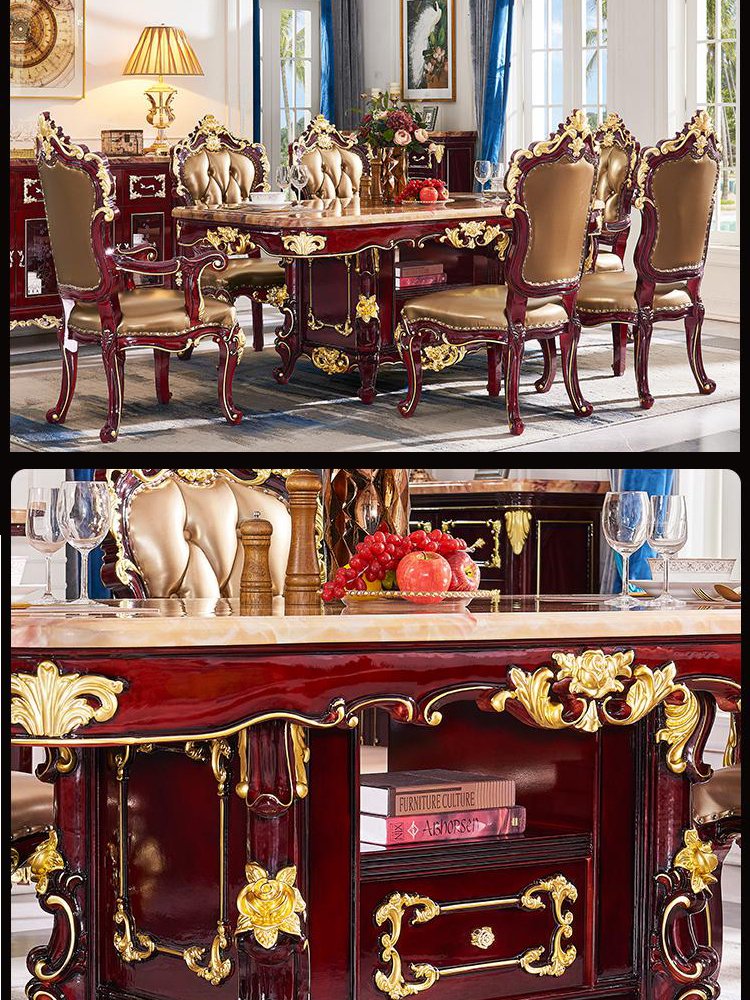 European Table American Solid Wood Red Sandalwood Gold Long Table Marble Dining Table Set