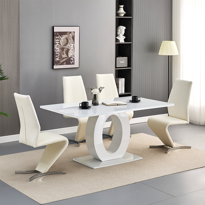 Modern home furniture glass high gloss MDF dinning table modern dinner dining table set 6 seater
