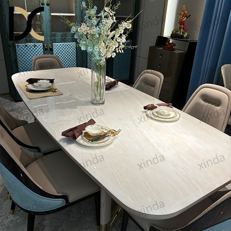Modern Furniture kitchen dinning table and 6 chair Luxury restaurant metal stainless steel marble dining room sets dining tables