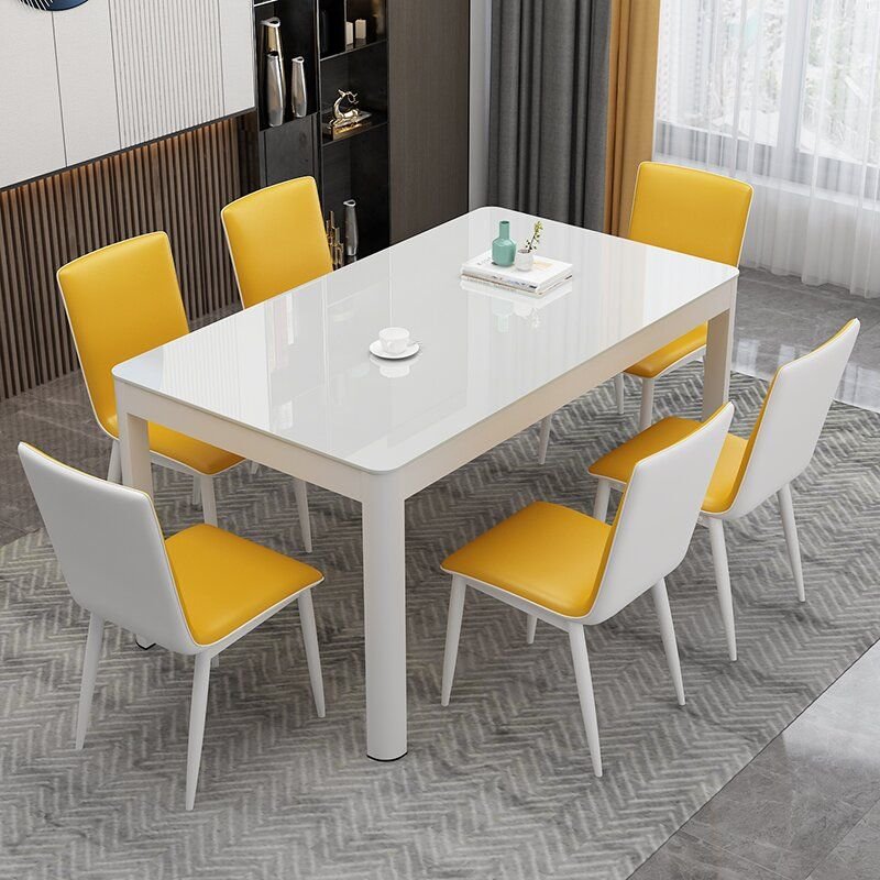 Modern Simple Nordic Tempered Glass Dinning Table Set For 6 Square Multi-Size Living Dining Coffee Table