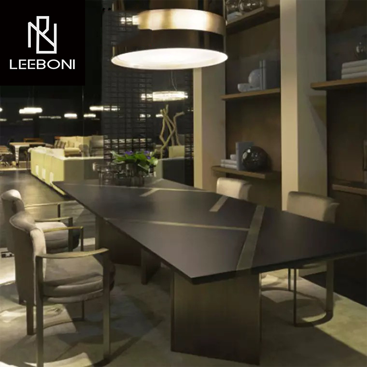 Popular design luxury modern new household marble rectangular dining table furniture 6 seaters