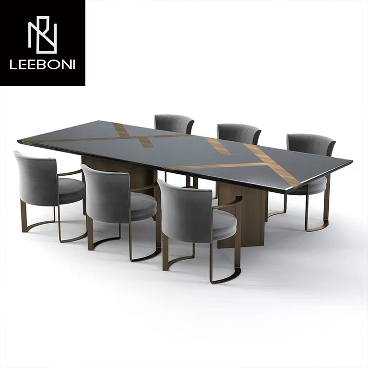 Popular design luxury modern new household marble rectangular dining table furniture 6 seaters