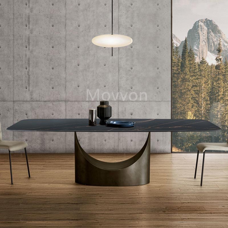 American style New aluminium casted base dining table with black marble stone top with high quality gold fineshed diner table