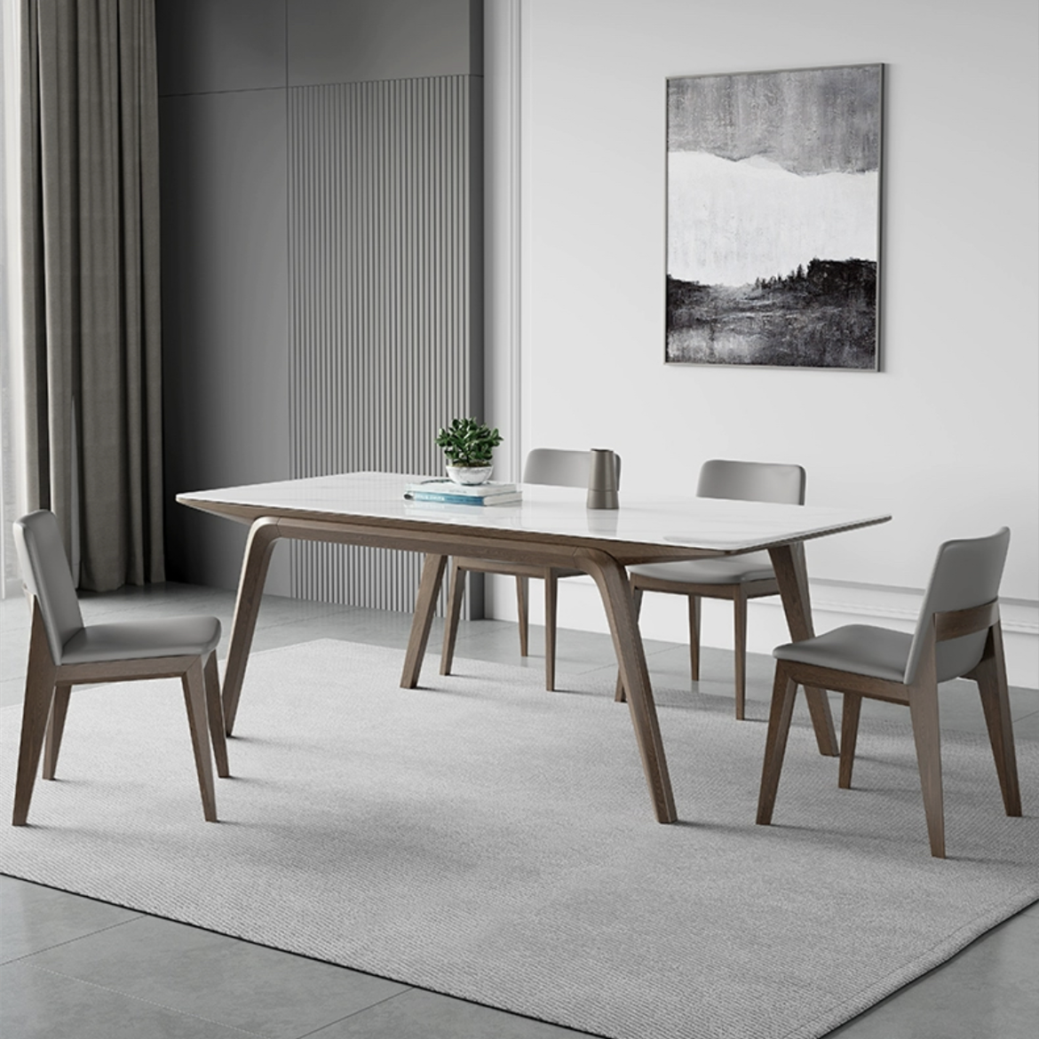 Light Luxury 2024 Rock Board Dining Table Simple Modern Ash Solid Wood Imported Rectangular Household For Small Apartment