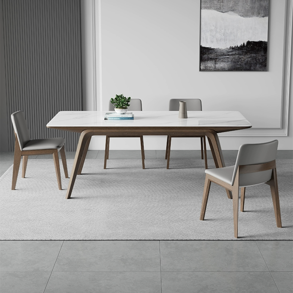 Light Luxury 2024 Rock Board Dining Table Simple Modern Ash Solid Wood Imported Rectangular Household For Small Apartment