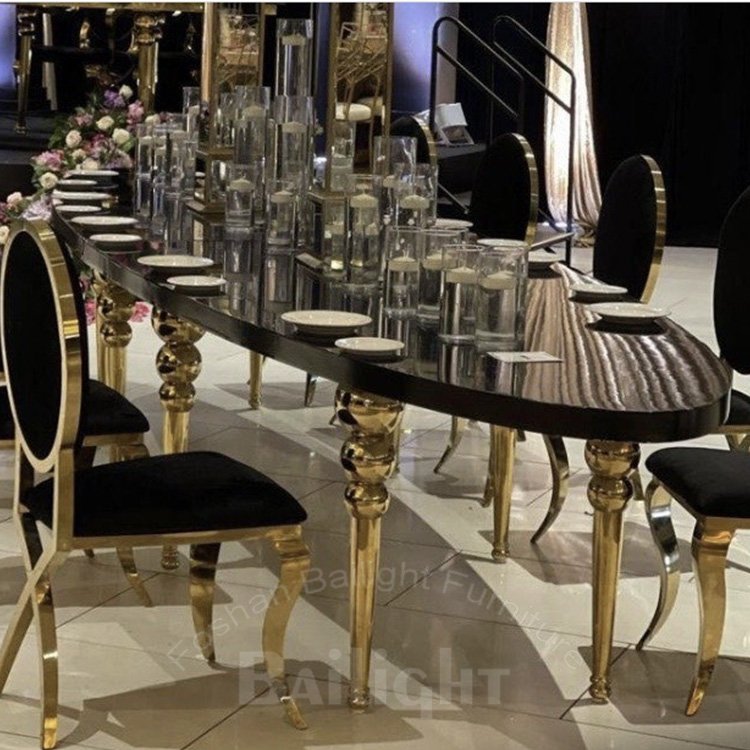 Luxurious golden metal frame glass top 12 seater hotel event dining table