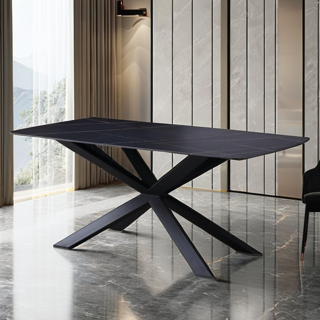 Customizable Italian Style 1 Table 6 Chair Dining Room Furniture Dark Color Minimalist Rectangular Marble Dining Table