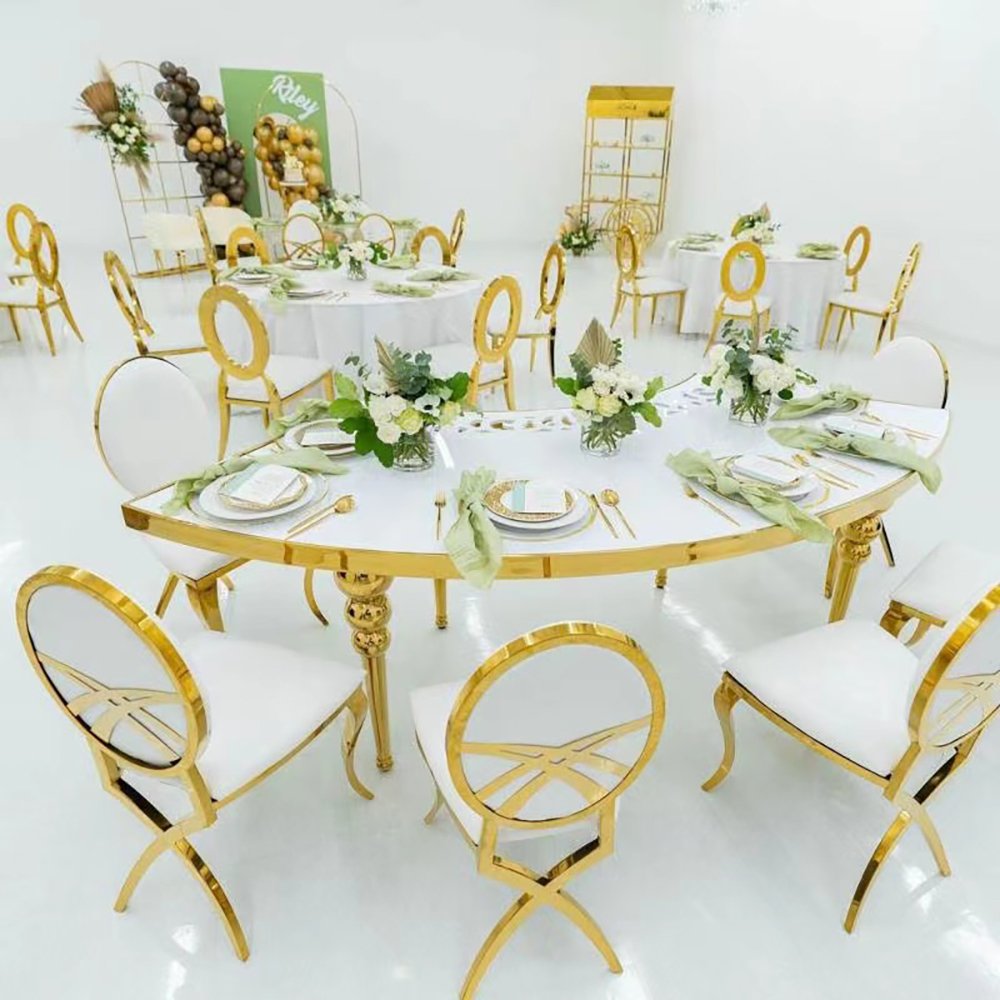 White Mdf Top S Shape Half Moon Wedding Table Dinning Table