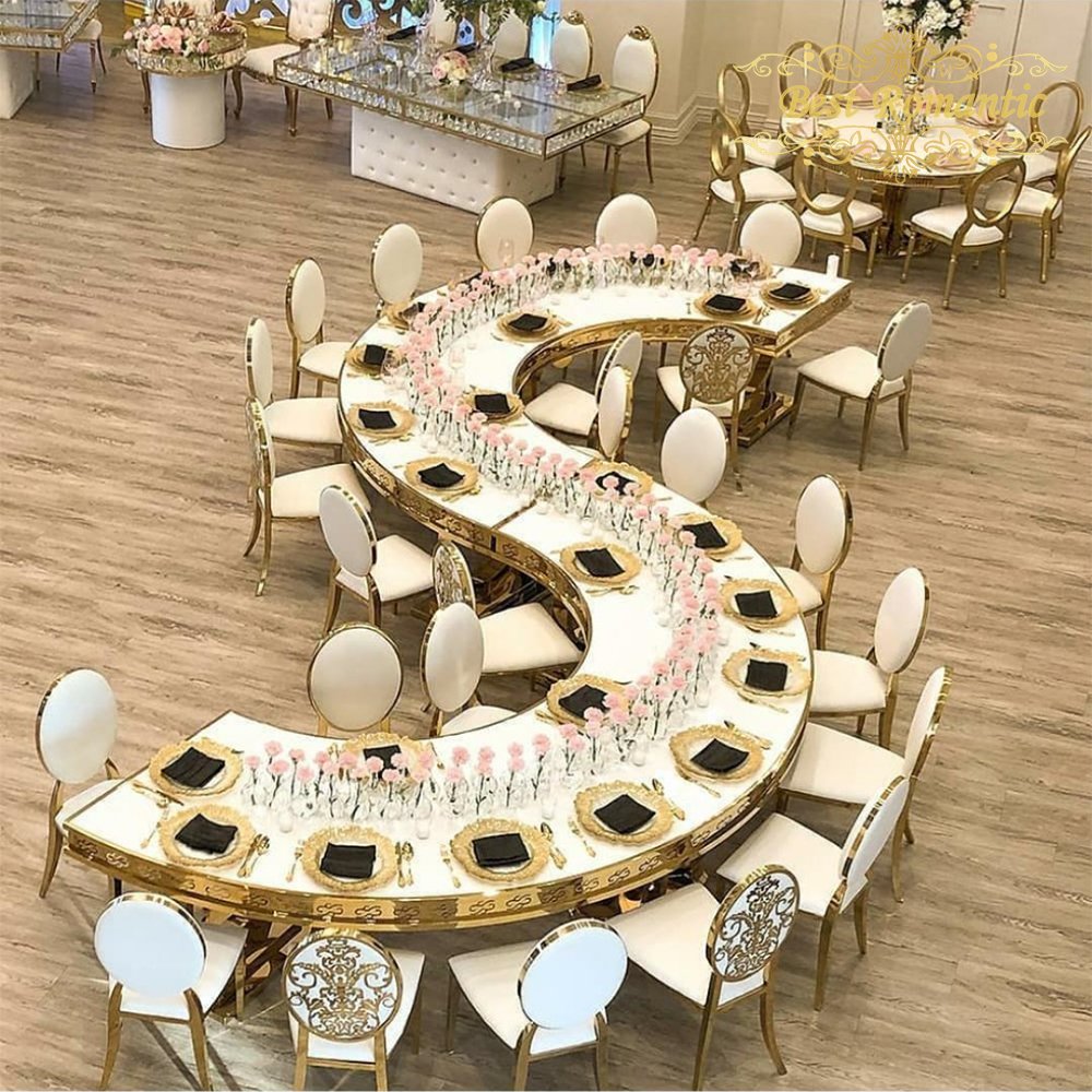 White Mdf Top S Shape Half Moon Wedding Table Dinning Table