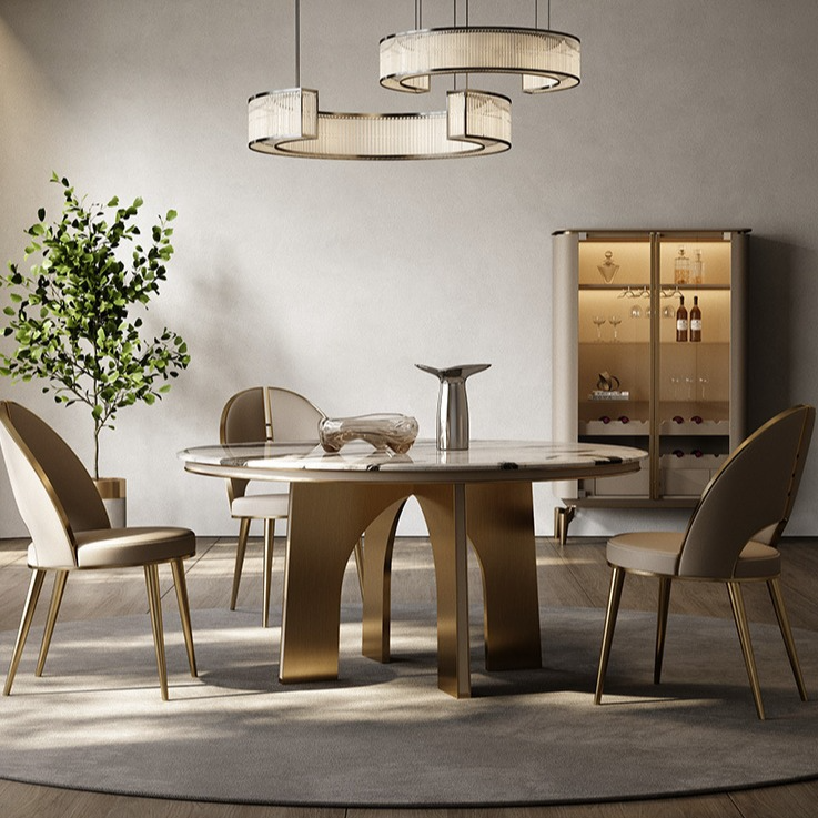 Ccj Italian Style Minimalism Large Round Marble Black And Gold Dinning Table Luxury Marble Dinning Table with Turntable