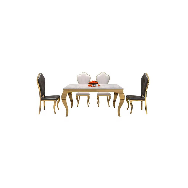 white marble top gold stainless steel luxury modern dining room table set for 6