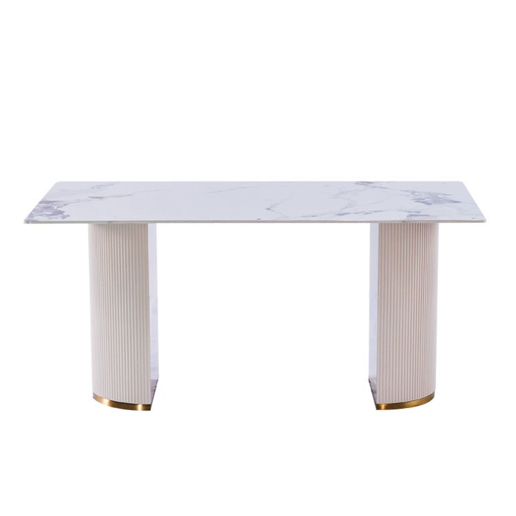2024 Modern White Cream Blast Light Designstainless Steel Slate Marble ceramic Top 4 Chair Dining Table Set