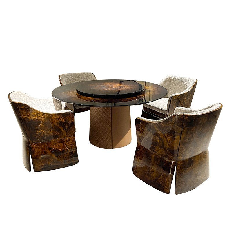 Modern dining furniture solid wood glossy round dining table set round table luxury dining table set with rotating centre