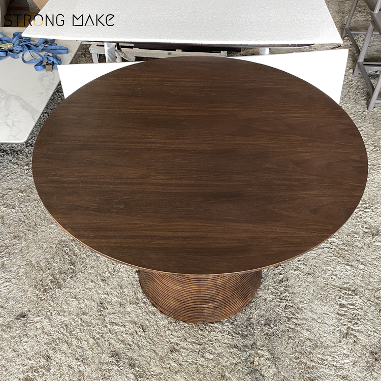 Japanese Contemporary Luxury Home Dining Room Furniture Set Dinner 90cm Solid Wood 8 Person Round Walnut Dining Table