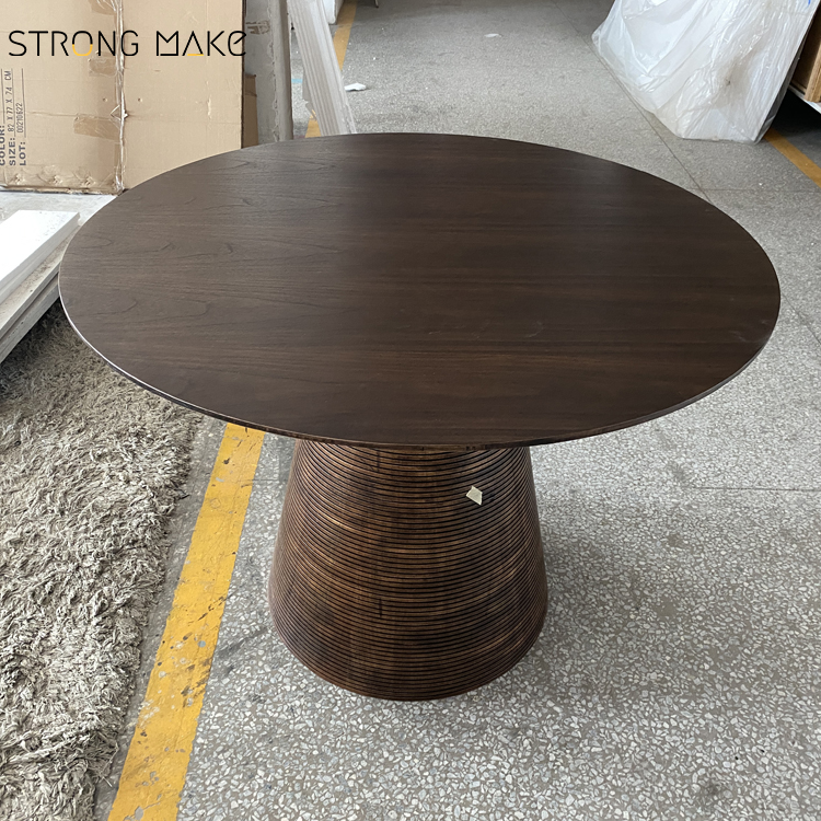 Japanese Contemporary Luxury Home Dining Room Furniture Set Dinner 90cm Solid Wood 8 Person Round Walnut Dining Table