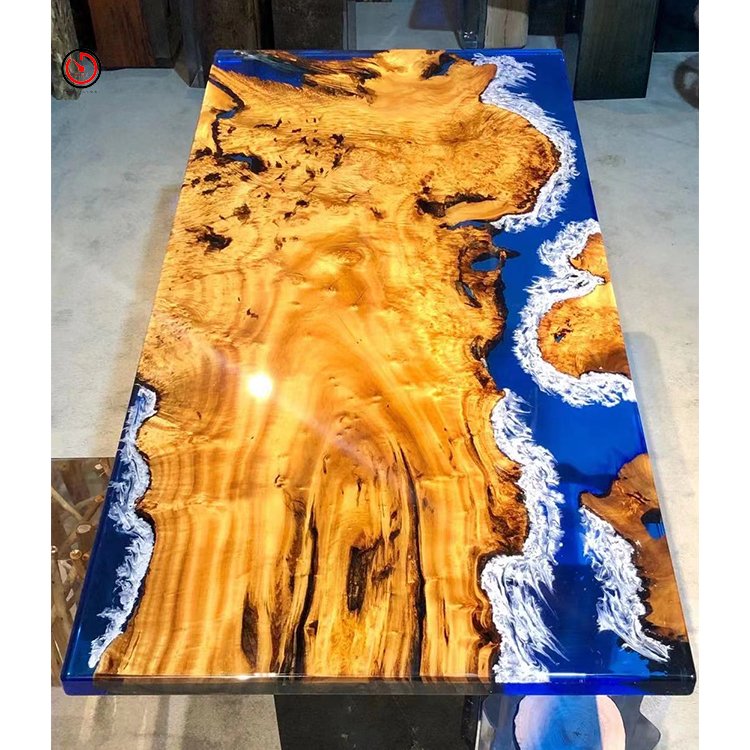 TT custom size luxury 10 seaters hotel restaurant dinner river epoxy table live edge wood slab dining table