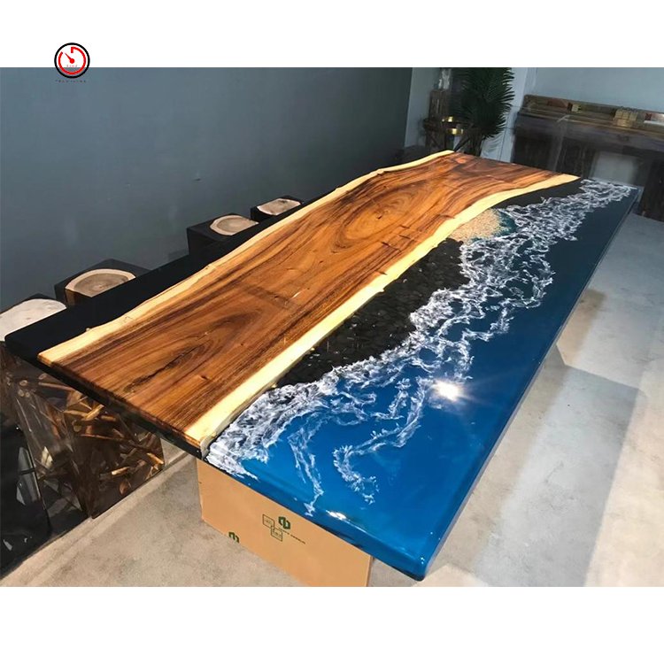 TT custom size luxury 10 seaters hotel restaurant dinner river epoxy table live edge wood slab dining table