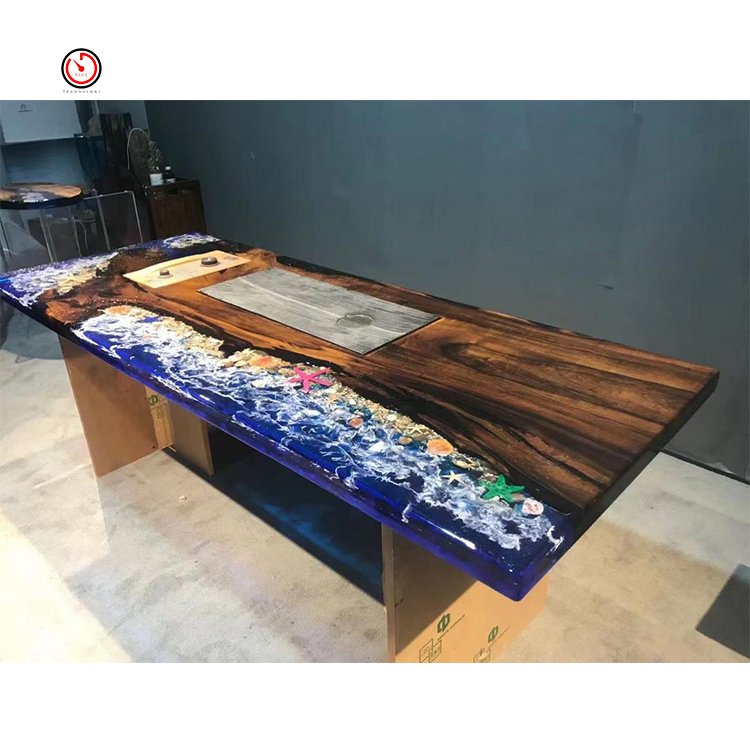 TT custom size luxury 10 seaters hotel restaurant dinner river epoxy table live edge wood slab dining table