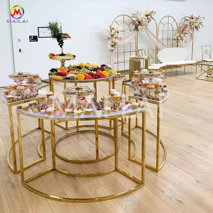 Mailai Furniture Luxury Golden Metal New Design Wedding Party Buffet Table