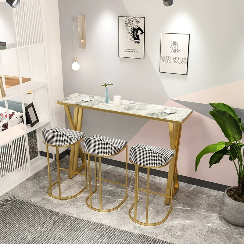 Wholesale Italian Luxury Metal Tall Table Legs Rectangular Marble Tabletop Modern Minimalist Dining Table