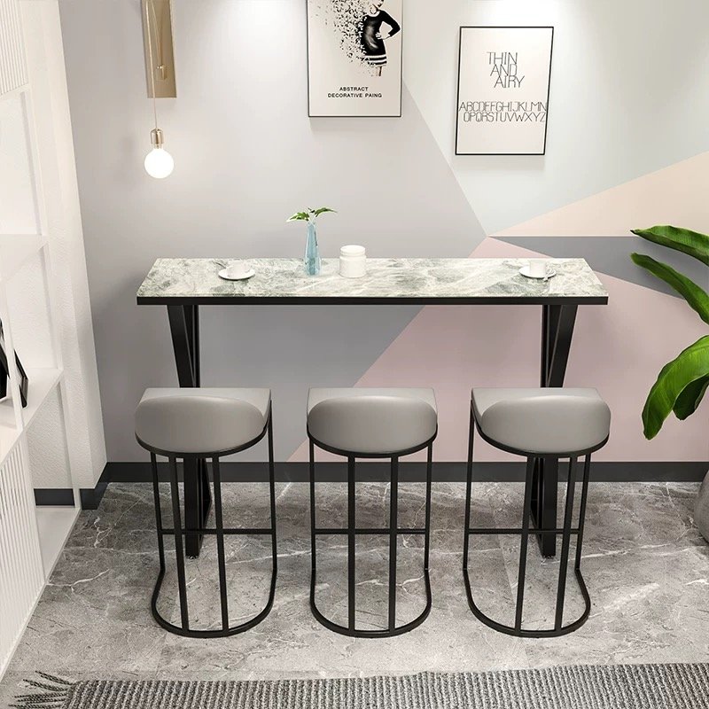Wholesale Italian Luxury Metal Tall Table Legs Rectangular Marble Tabletop Modern Minimalist Dining Table