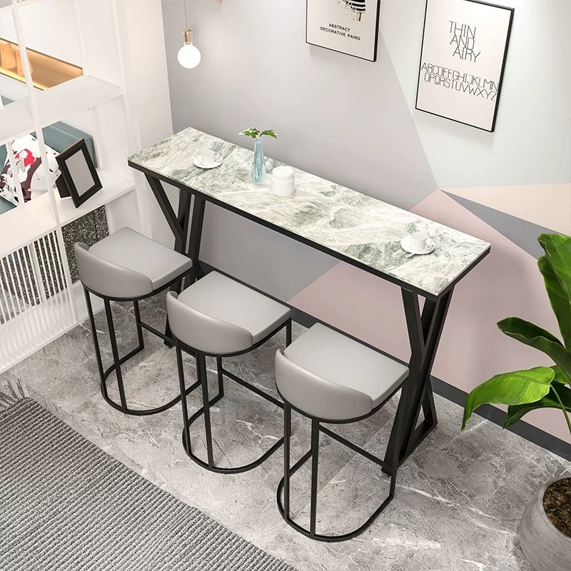 Wholesale Italian Luxury Metal Tall Table Legs Rectangular Marble Tabletop Modern Minimalist Dining Table