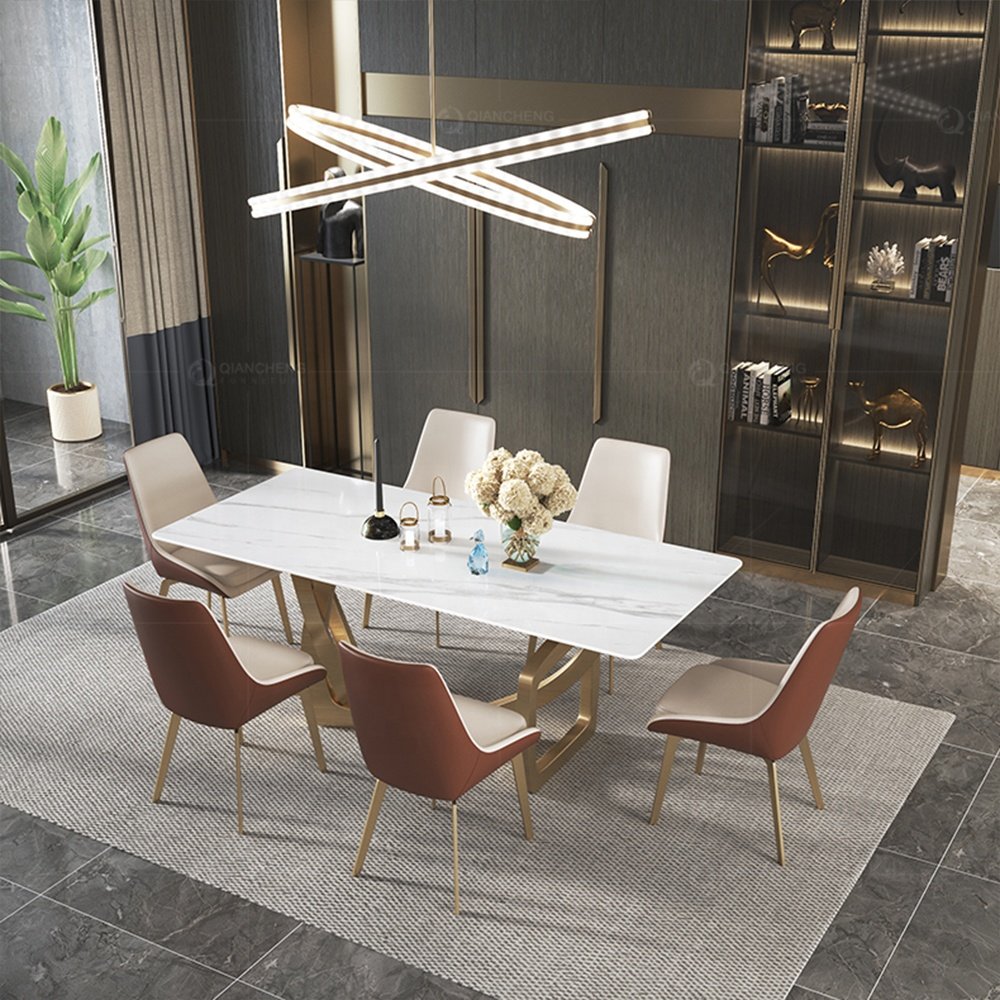 Artistic design gold dining table luxury ceramic dining table 8 seat royal 20mm marble dining tables