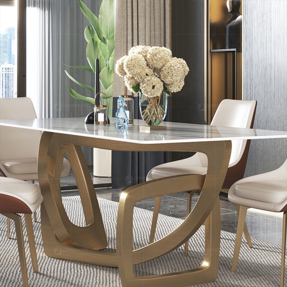 Artistic design gold dining table luxury ceramic dining table 8 seat royal 20mm marble dining tables