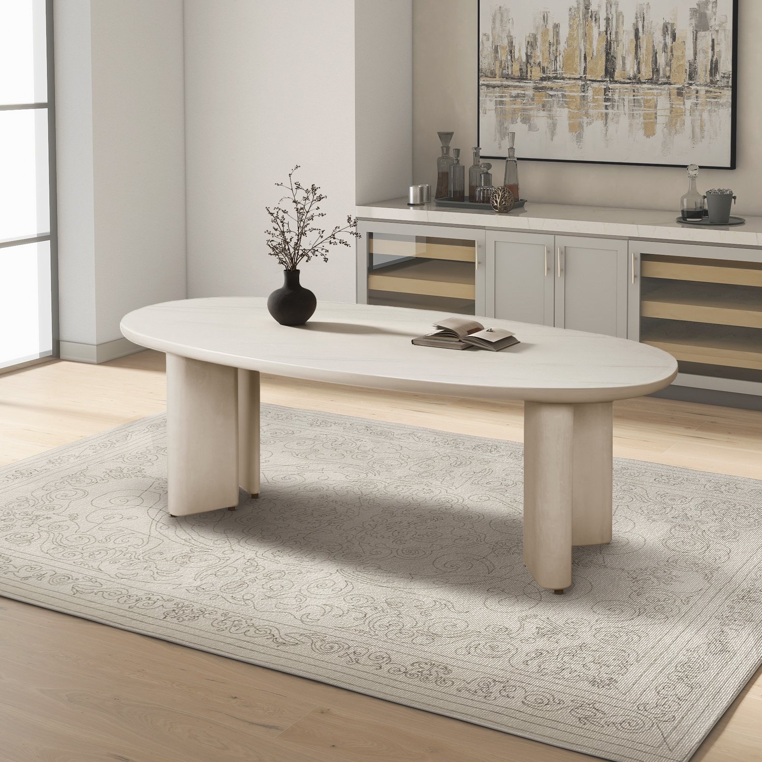 Factory Price Cement Finish Rock Table Cement Dining Sintered Stone Table Modern Oval Tables